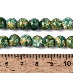 プリントガラスビーズ焼付塗装ガラスビーズ連売り  ラウンド  ミディアムシーグリーン  8~8.5mm  穴：1~1.2mm  約105~106個/連  30.71~31.10インチ（78~79cm）&nbsp;DGLA-N016-8mm-07