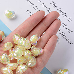透明なアクリルビーズ  二層ビーズ  ABカラー  ハート  淡黄色  13x17x9.5mm  穴：2.5mm  約420個/500g&nbsp;TACR-S152-08B-07