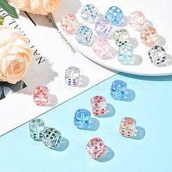 20 個の UV メッキ透明アクリルビーズ  サイコロ  エナメル  ミックスカラー  14x14.5x14.5mm  穴：2.5mm&nbsp;OACR-FS0002-39