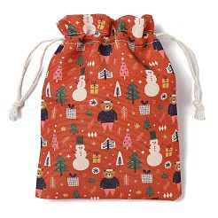 クリスマステーマの布プリント収納バッグ  巾着袋  長方形  レッド  18x13x0.4cm&nbsp;LS-ABAG-F010-02B-01