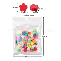 80個8色手作りポリマークレイビーズ  花  ミックスカラー  9.5~10x10x3.5~4.5mm  穴：1.6mm&nbsp;CLAY-YW0001-42