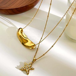 2Pcs 2 Styles 316L Surgical Stainless Steel Crystal Rhinestone Star Irregular Tube Pendant Necklaces&nbsp;WG0E33C-01