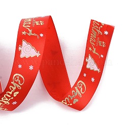 25 ヤードのクリスマステーマがプリントされたポリエステルリボン  DIYのジュエリーには  レッド  7/8~1インチ（23~25mm）&nbsp;OCOR-C004-04E