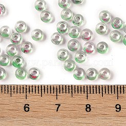 内側が透明な色のガラスシードビーズ  丸い穴  ラウンド  春の緑  4x3mm  穴：1.4mm  約142個/10g&nbsp;X1-SEED-A032-04U