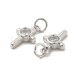 真鍮製マイクロパヴェキュービックジルコニアチャーム  カドミウムフリー＆ニッケルフリー＆鉛フリー  宗教クロスチャーム  丸カン付き  プラチナ  14x8.5x3mm  穴：3.3mm&nbsp;KK-E068-VB239