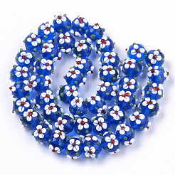 手作りランプワークビーズ連売り  花  ドジャーブルー  11~12x11~12x10mm  穴：1.5mm  約45個/連  17.72インチ（45cm）&nbsp;LAMP-N021-001C