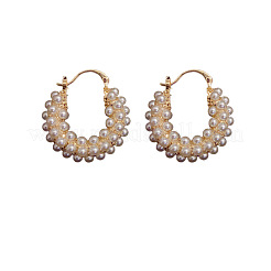フラットラウンド合金プラスチック模造真珠フープピアス  ゴールドカラー  25x24mm&nbsp;FS-WG2046F-01