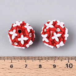 手作りのポリマー粘土ラインストーンと樹脂ビーズ  蝶の丸  レッド  18~19mm  穴：1.8~2mm&nbsp;CLAY-T022-01D