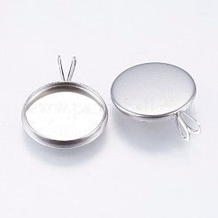 Tarnish Resistant 304 Stainless Steel Pendant Cabochon Settings&nbsp;X-STAS-I069-37-14MM