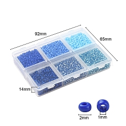 4500個6スタイル12/0ガラスシードビーズ  シルバーの裏地と不透明な色  丸穴ビーズ  ブルー  2mm  穴：1mm  750個/カラー&nbsp;SEED-YW0001-27C