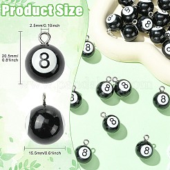 不透明樹脂ペンダント  ビリヤード  プラチナ鉄ループ付き  ブラック  20.5x15.5mm  穴：2.5mm&nbsp;RESI-CJC0015-34