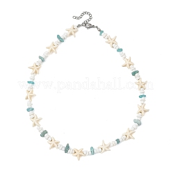 Ocean Natural Amazonite Chip & Natural White Shell Disc & Dyed Starfish Synthetic Turquoise Beaded Necklaces for Women&nbsp;NJEW-JN06390