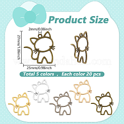 100本5色合金ペンダント  猫のチャーム  ミックスカラー  27x25mm  穴：2mm  20個/カラー&nbsp;FIND-ME0002-04