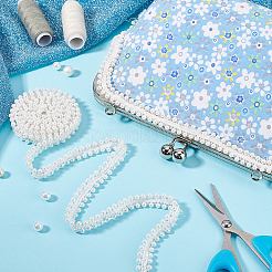 4ヤードのポリエステルレースリボン  プラスチック製の模造パールの丸いビーズ  服飾材料  ホワイト  5/8インチ（15mm）&nbsp;OCOR-PH0004-88