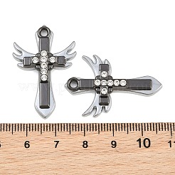 合金ラインストーンペンダント  翼の付いた十字架のチャーム  ガンメタ色  34.5x23x5mm  穴：2.5mm&nbsp;RB-CBA18BA-04EB