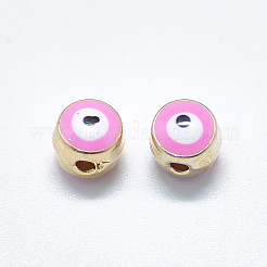 合金エナメルビーズ  ナザールボンジュウ付き列  ライトゴールド  ピンク  5.5x6x6mm  穴：1.4mm&nbsp;LS-ENAM-S117-01D
