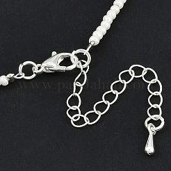 女性用樹脂パールビーズ蝶結びペンダントネックレス  ホワイト  16.89インチ（42.9cm）&nbsp;NJEW-K386-02B-P