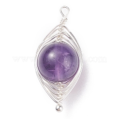 Natural Stone Copper Wire Wrapped Connector Charms&nbsp;X-PALLOY-JF01377-01