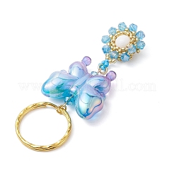 3 Pcs Butterfly Acrylic & Flower Glass Seed Beaded Keychain&nbsp;KEYC-MZ00007