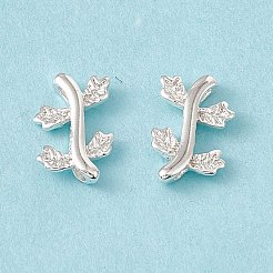 真鍮製コネクタチャーム  カドミウムフリー＆鉛フリー  リーフリンク  925銀メッキ  10x6x1.5mm  穴：1mm&nbsp;KK-A172-46S