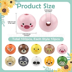 100Pcs 10 Styles Animal Themes Printed Wood European Beads&nbsp;WOOD-YW0001-87