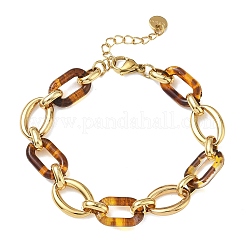 304 Stainless Steel & Resin Oval Link Chain Bracelets for Women&nbsp;BJEW-A169-10G