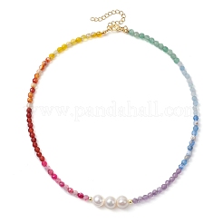 4mm Faceted Round Dyed Natural Agate & Carnelian & Green Aventurine & Aquamarine & Amethyst Beaded Chakra Necklaces&nbsp;NJEW-JN05111