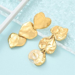 イオンプレーティング（IP）304ステンレススチール製ハートダングルスタッドピアス（女性用）  14KGP本金メッキ  39x13mm&nbsp;EJEW-A118-05G