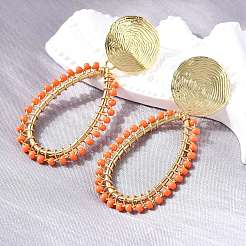 Teardrop Brass Dangle Stud Earrings&nbsp;EJEW-S261-04G