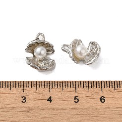 ラインストーン ペンダント付き合金  ABSの模造パールと  貝殻の形のチャーム  プラチナ  15.5x12.5x6.5mm  穴：1.6mm&nbsp;FIND-B032-07P