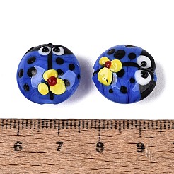 手作りランプワークビーズ  てんとう虫と花  藤紫色  15.5~16.5x9~11mm  穴：1.4~1.8mm&nbsp;LA-N050-05I
