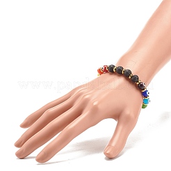 Round Evil Eye Lampwork & Natural Lava Rock Beaded Stretch Bracelet&nbsp;BJEW-JB07870