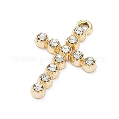 合金ラインストーンペンダント  クロスチャーム  UVメッキ  ゴールドカラー  25.5x16.5x3mm  穴：1.8mm&nbsp;ALRI-D303-20G-03