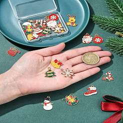 24個 12スタイル クリスマステーマ 合金エナメルペンダント  ライトゴールド  混合図形  15~28x15~21x1~1.5mm  穴：1.4~1.8mm  2個/スタイル&nbsp;ENAM-FS0002-20