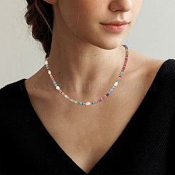1Pc Rondelle Natural Agate & Pearl & Brass Beaded Necklaces for Women&nbsp;NJEW-SZ0001-69