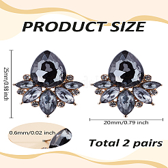 ラインストーンティアドロップスタッドピアス2組  女性用ライトゴールド合金ジュエリー  ジェット  25x20mm  ピン：0.6mm&nbsp;EJEW-LP0001-22A