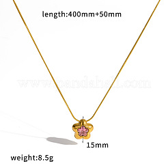 304ステンレススチール製パヴェキュービックジルコニアペンダントネックレス  花  18KGP本金メッキ  ピンク  15.75インチ（40cm）&nbsp;WG97E8E-03