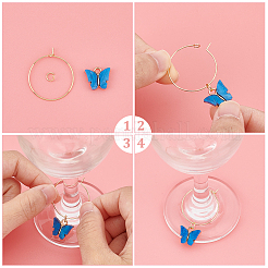 蝶のワイングラスチャームのDIYキット  合金チャームを含む  316サージカルステンレススチールワイングラスチャームリング  304ステンレススチール丸カン  ミックスカラー  120個/箱&nbsp;DIY-UN0004-69