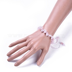 Adjustable Natural Rose Quartz Chip Beads Braided Bead Bracelets&nbsp;BJEW-JB04392-01