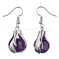 Natural Amethyst Palm Dangle Earrings&nbsp;EJEW-A092-09P-07
