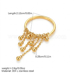 304 Stainless Steel Round Bead Tassel Finger Rings&nbsp;WGCFC02-01