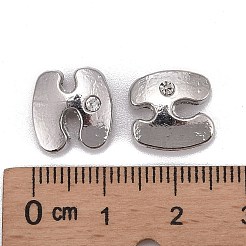 ブレスレット時計バンド作り用の文字スライドチャーム  プラチナメッキ合金クリスタルラインストーンスライドチャーム  カドミウムフリー＆ニッケルフリー＆鉛フリー  文字.h  11~13x9~11.5x4~5mm  穴：7.5~8x1mm&nbsp;ALRI-O012-H-NR