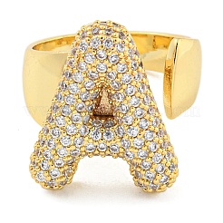 Brass Micro Pave Clear Cubic Zirconia Letter Open Cuff Ring for Women&nbsp;RJEW-M173-01G-A