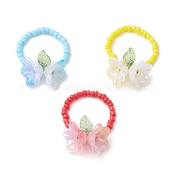 3本のアクリル指輪  ガラスと  花  ミックスカラー  12x18.5mm  内径：18mm&nbsp;RJEW-TA00197