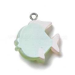 不透明樹脂ペンダント  プラチナトーンの鉄ループ付き  艶消し  魚  ライムグリーン  22x21x6mm  穴：2mm&nbsp;X-RESI-D055-095P