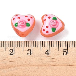 焼き絵の具、ガラス、エナメル、ビーズ  フルーツ入りハート  桃  13.5x13.5x9.5~10.5mm  穴：1.2mm&nbsp;LAMP-D303-02E