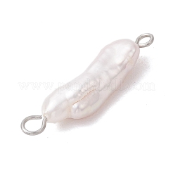 天然ケシパールコネクターチャーム  304ステンレス鋼のダブルループ付き長方形リンク  乳白色  ステンレス鋼色  23~25x6~7x3~5mm  穴：1.6~2.6mm&nbsp;PALLOY-JF04238-01