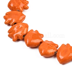 手作り陶器ビーズ連売り  魚  光沢釉の磁器  オレンジ  15.5~16.5x20~20.5x8~8.5mm  穴：2mm  約27個/連  16.54~16.73インチ（42~42.5cm）&nbsp;PORC-C007-01G