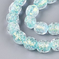 手作りの箔ガラスビーズ連売り  ラウンド  多面カット  ターコイズ  9.5~10.5mm  穴：0.8~1.4mm  約40個/連  16.14~16.93インチ（41~43cm）&nbsp;FOIL-Q002-05I