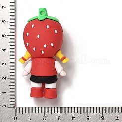 ポリ塩化ビニールのプラスチックチャーム  果物を持つ女の子  苺  61x35x23mm  穴：3mm&nbsp;KY-H007-01A